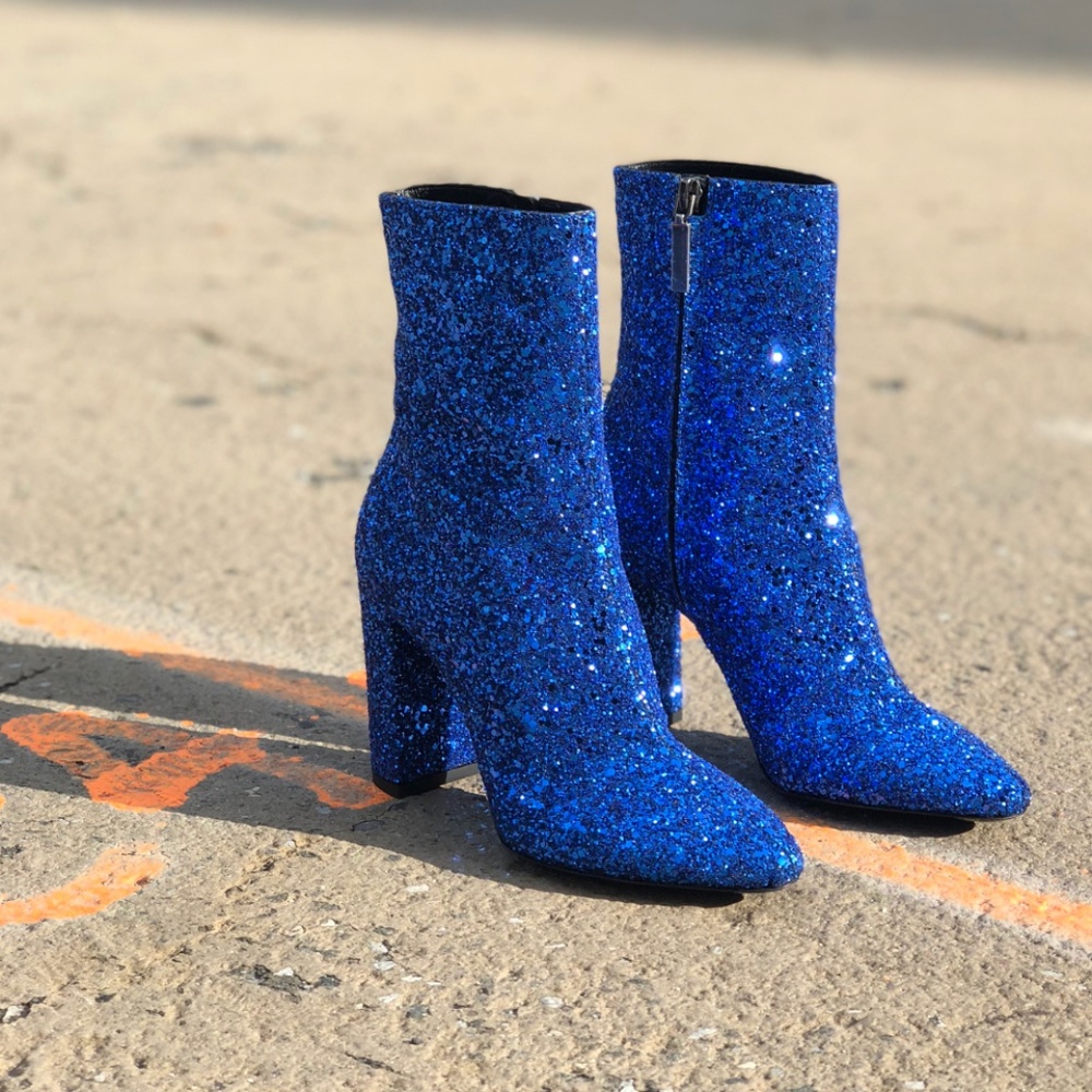 Saint Laurent Glitter Zip-Up Ankle Boots
